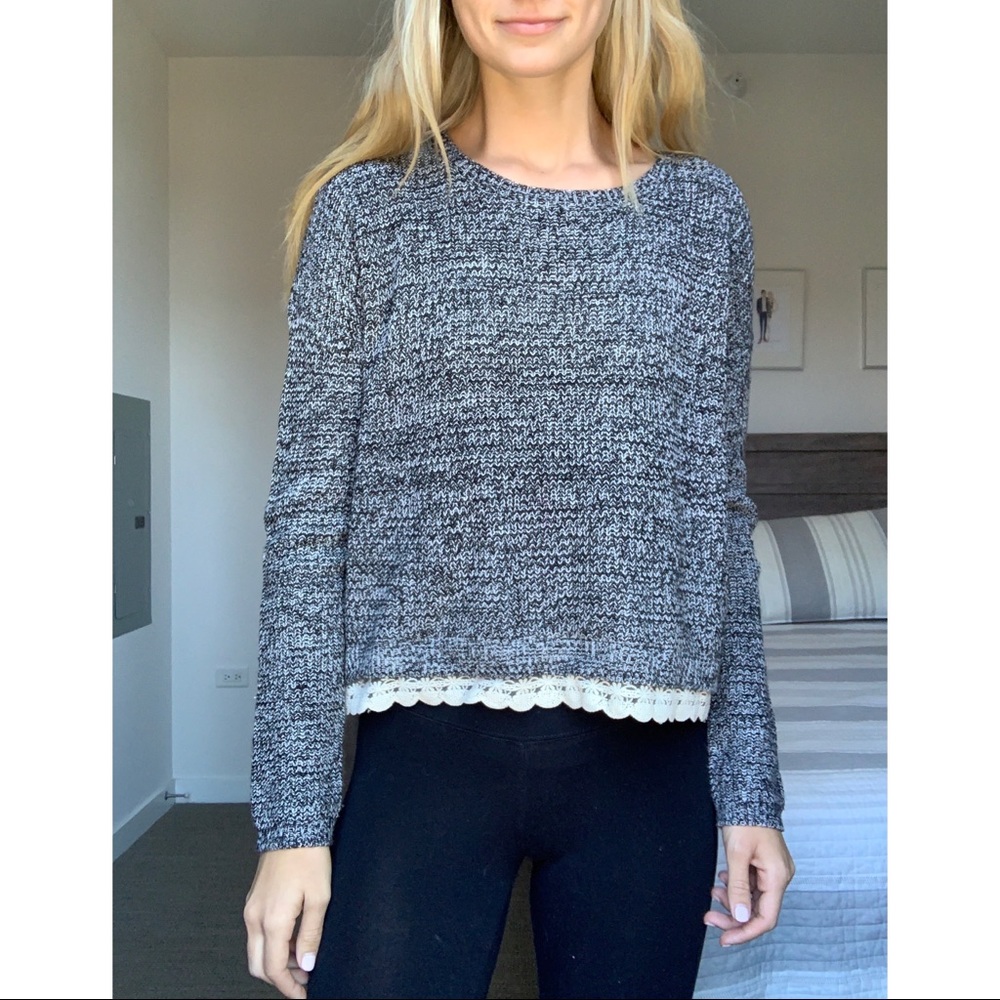 Cozy Herringbone Sweater with Lace Detail
